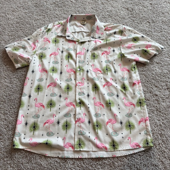 Hardaddy Other - Hardaddy Men's White Flamingo Print Short-Sleeve Shirt Size Large
